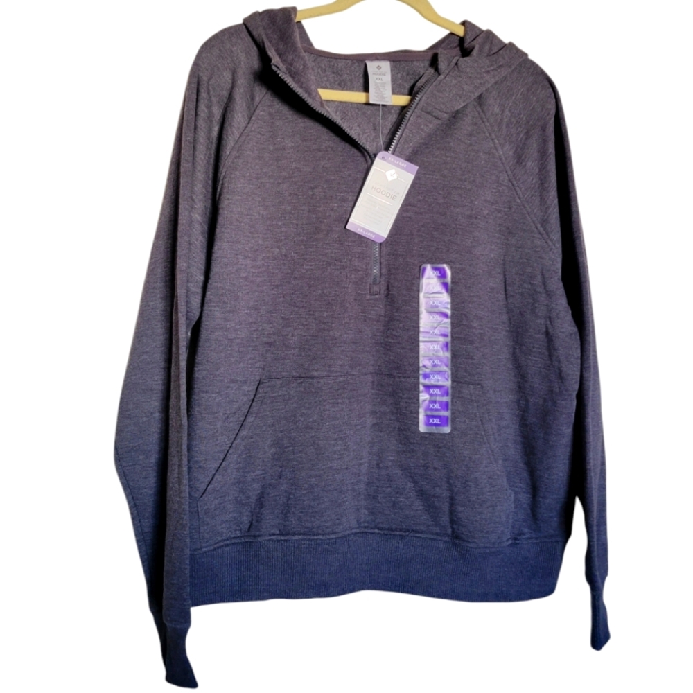 Ribbed Detail Hoodie, quater zip, XXL NWT
